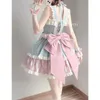 Vestidos casuales Sexy Ruffle Lolita rosa japonés dulce vestido mujeres Kawaii juego de rol disfraz Halloween fiesta Cosplay Anime Y2K ropa