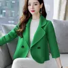 Kvinnorjackor 2023 Kvinnor Autumn Winter Short Jacka Solid Color Woolen Slim Midje Office Ladies Coat Plus Size All-Match Mom Basic