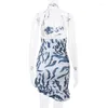 Casual Dresses Spring Summer Women Dress Fashion Halter Lace-up Strapless Vingate Printed Spicy Girl Sexy Backless Night Club Mini Robe