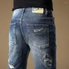 Heren Jeans Gescheurd Voor Mannen Jean Reparatie Patch 2023 Herfst Winter Stretch Slanke Rechte Heren Verontruste Denim Broek mannelijke Broek