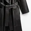 Skórzanie damskie 2023 Projekt Autumn Winter Trench Fashion Modna kołnierz Sheepskin Long Jacket Pas Oryginalny TF5313