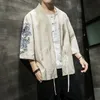 QNPQYX New Fashion Costume Ricamo Hanfu Mens Stile Cinese Abito Cardigan Giacca Kimono Oversize 5XL Antico Cappotto Maschile