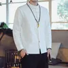 Ethnic Clothing Chinese Style White Elegant Dress Cotton Linen Vintage Blouse Long Sleeve Shirt For Young Men Mandarin Collar Buckle