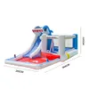 Haj Uppblåsbar Slide Bounce House med Pool Water Park för barn som hoppar Jumper med bollgrop Wet Dry Castle Outdoor Play Fun in Garden Backyard Birthday Party Toys