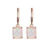 Hoop Earrings Cute Fashion Square Stone Drop Rainbow Fire Opal Dangle Rose Gold Color Wedding For Women