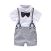 Clothing Sets born Baby Boy Summer Formal Clothes Set Bow Wedding Birthday Boys Overall Suit White Romper Shirt Toddler Gentleman Outfit 230617