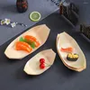 Juegos de vajilla Sushi Kayak Soporte decorativo Desechable Bote de madera Tazón de madera en forma de plato de restaurante de bocadillos