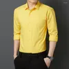 Men's Casual Shirts Red Mens Dress Brand Long Sleeve Bamboo Fiber Stretch Shirt Men Chemise Non Iron Easy Care Formal Business Wedding