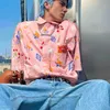 Chemises décontractées pour hommes Harajuku Y2K Kawaii Fruits Cartoon Chemises boutonnées Chemisier rose Hommes Femmes Hauts à manches courtes Lâche 3XL Summer Beach Hawaiian 230617