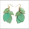 Boucles d'oreilles pendantes bavoir à la main impression feuille goutte pour les femmes métal feuilles déclaration hameçon boucle d'oreille mode bijoux Pendietes