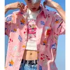 Chemises décontractées pour hommes Harajuku Y2K Kawaii Fruits Cartoon Chemises boutonnées Chemisier rose Hommes Femmes Hauts à manches courtes Lâche 3XL Summer Beach Hawaiian 230617