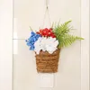 Dekorativa blommor Valentine Door Decorations American Independence Day Red White and Blue Hydrangea Basket Wall Hanging Garland Signs For