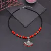 Pinces à cheveux mode bohème mariée nationale front tête chaîne en forme d'éventail pendentif perle rouge gland casque accessoires Hari bijoux