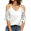 Blouses voor dames buiten schouderzomers kanten shirts sexy short mouw v-neck blouse dames 2023 hollow out losse dame casual tops elegant 26144