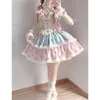 Casual klänningar sexig ruffle lolita rosa japansk söt klänning kvinnor kawaii roll play costume halloween fest cosplay anime y2k kläder