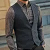 Gilets printemps/été pour hommes, gilet de costume en laine tweed noir et gris, coupe cintrée pour marié d'affaires, gilet de mariage pour hommes