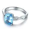 Bagues de grappe Mode féminine 925 Sterling Silver Sea Blue Zircon Ring Engagement Wedding Gift Jewelry