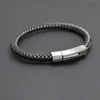 New Buckle Stainless Steel Wire Mix Braided Brown Leather Bracelet Bangle Men Women Punk Jewelry Gift Men Bracelet