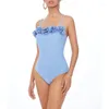 Kvinnors badkläder sexiga stora bröst push-up bikini för kvinnor bantar en bit ljusblå bandeau baddräkt mage kontroll 2023 kvinnlig strand