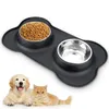 Bol d'alimentation antidérapant pour chien, tapis de Gel de silice, en acier inoxydable, Double bol pour chat, anti-déversement, bol d'alimentation pour animal domestique, fournitures pour chiens