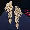 Dangle Chandelier CWWZircons Elegant 18k Gold Plated Cubic Zirconia Long Dangle Feather Wing Drop Earrings for Women Fashion Boho Jewelry CZ640 230617