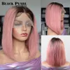 Lace Wigs Black Pearl Brazilian Bob Wig Front Human Hair Short Colored Pink Dark Root 613 Blond 230617