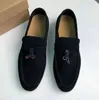 Lyxdesigner skor charms utsmyckad promenad mocka loro.piana loafers par mens läder casual slip på lägenheter för män kvinnor sport klänning sko 36-46 låda