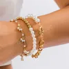 3st/Set Elegant Imitation Pearl Tassel Pendant Chain Armband till hands för kvinnor Goth Charm Beaded Bangles par smycken