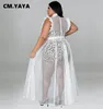 Dresses Cm.yaya Plus Size Women White Black Mesh See Though High Waist with Sashes Big Swing Maxi Dress 2022 Summer Long Dresses