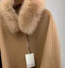 Autumn and winter style rabbit fur collar, medium length coat, temperament, cape, shawl, women's woolen coat