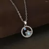 Pendentif colliers jour de noël mignon petit flocon de neige rond pour les femmes couleur argent Aqua bleu Zircon mariage tour de cou bijoux de fête