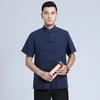 Roupas étnicas masculinas camisas chinesas terno padrão verão tang hanfu bordado tradicional blusa roupas estilo wushu tops masculinos XXXL