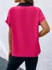 Blusas de mujer OUSLEE elegante rosa rojo Patchwork camisa mujer Casual cuello en V murciélago manga corta pulóver Tops señoras moda Streetwear blusa