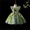 Girl Dresses Gorgeous Green Girls Ball Gowns Flowers Appliques Ruffles Princess Dress 3-12Years Children Performance Party