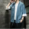 QNPQYX New Fashion Costume Ricamo Hanfu Mens Stile Cinese Abito Cardigan Giacca Kimono Oversize 5XL Antico Cappotto Maschile