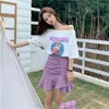 Lilac Purple Skirts Women 2022 Summer Elegant Pleated Mermaid Skirts Mini Skirt and Top Set One Shoulder Tshirts Print T