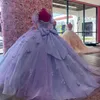 Lavendel Prinses Quinceanera Jurken 3D Bloemen Kralen Applique Strik Lange Mouwen Veter corset Sweet 15 Jurk Feestkleding Xv