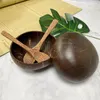 Conjuntos de louça de coco natural tigela talheres sobremesa salada marrom velho 12-14 cm