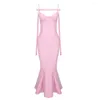 Abiti casual 2023 Summer Pink Color Long Tie Spaghetti Strap Mermaid Dress Grace Woman Evening Birthday Party Outfit