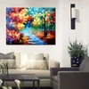 Handmade Canvas Art Couples Walking Autumn Contemporary Oil Paintings Streets People Painting Bathroom Decor