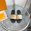 Name brand slippers the best quality slippers soft calfskin outline simple lines with metal logo straw slippers, a full set of high-end gift boxes