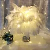 Настольные лампы творческий DIY природа страуса с пером с пультом диммерного прикроватного ночного лампа для девушки свадебный день рождения светодиод