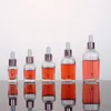 Frascos de perfume de óleo essencial de vidro transparente frasco conta-gotas quadrado com tampa de ouro rosa 10ml a 100ml Naocd
