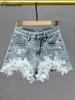 Jeans Fashion Design Denim Shorts for Women 2022 New Summer High midje Slim Fit European Style pärlstav en linje heta byxor jean shorts