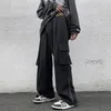 Hosen Hybskr High Street Männer Cargo Hosen 2023 Neue Einfarbig Große Tasche Mode Design Gerade Hosen Breites Bein Männliche Casual hose