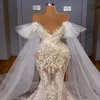 2021 de talla grande árabe Aso Ebi lujoso encaje sirena vestidos de boda cuello transparente ver a través de vestidos de novia Vintage ZJ787274w