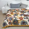 Blanket Summer Flower Print Towel Blanket Cotton Sofa Bedspread 200*230 Double-sided Yarn-dyed for Home Travel R230617