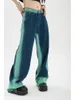 Джинсы Синие женские джинсы с высокой талией, винтажные прямые мешковатые брюки, шикарный дизайн, уличная одежда, градиент цвета, хип-хоп, джинсовые брюки Y2k