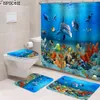 Cortinas oceano golfinho peixe à prova d' água cortina de chuveiro animais do mar profundo cortinas de banheiro pedestal tampa de vaso sanitário conjuntos de tapete de banho