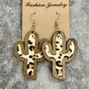 Dangle boucles d'oreilles bois lunette guépard imprimer en cuir véritable Cactus pour les femmes 2023 Western bijoux mode cadeaux en gros